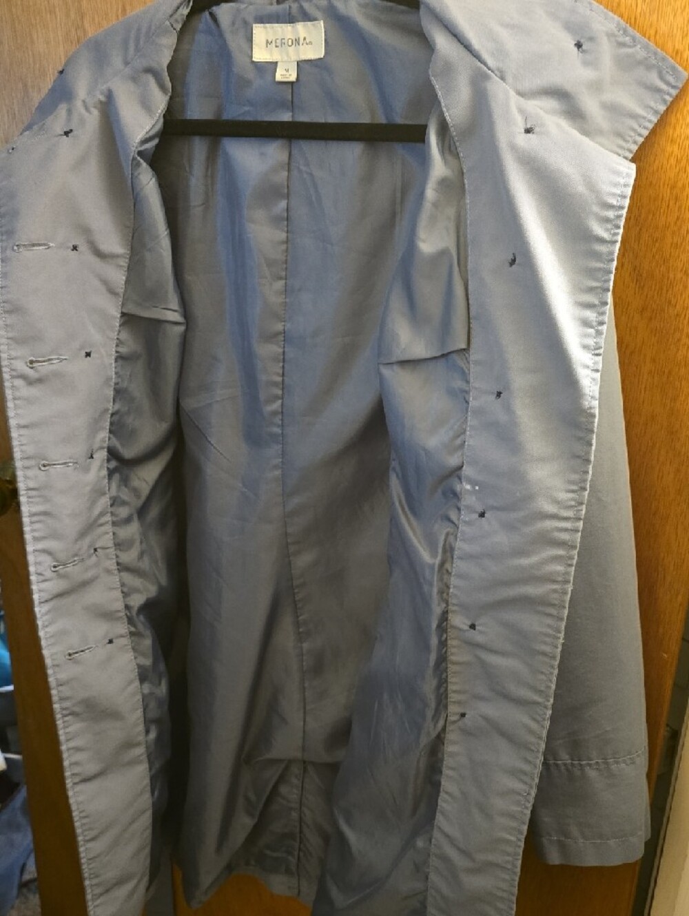 Women's Light  Blue Double-Breasted Trench Coat - Picture 10 of 11